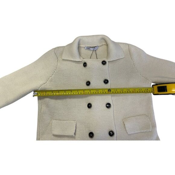 Zara Womens Jacket Sweater Small S Cream Knitted Double Breasted 3991/109 NWOT - Picture 7 of 9